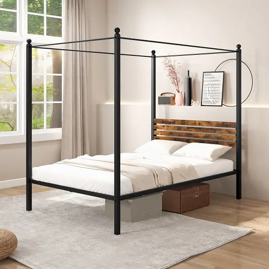 Costway Protective Queen Size Canopy Bed Frame Under Bed Storage-Full Size, HU10588CF-F