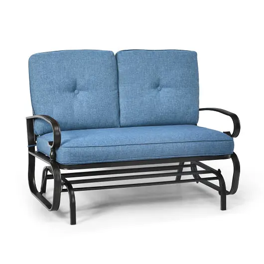 Costway Protective 2 Seats Outdoor Swing Glider Chair Cozy Cushions, Blue, NP10178NY