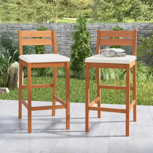 Costway Quality Set 2 Outdoor Wood Barstools Soft Seat Cushion, Off Off-White, HW71567WH-2