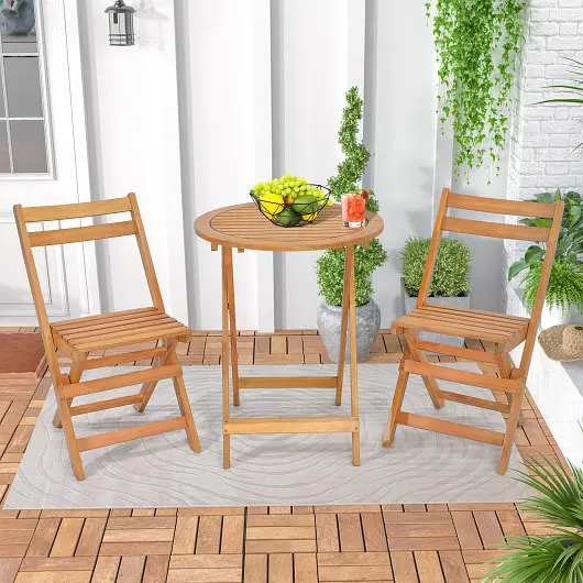 Costway 3 Quantity Folding Patio Bistro Set Slatted Tabletop, HW71590