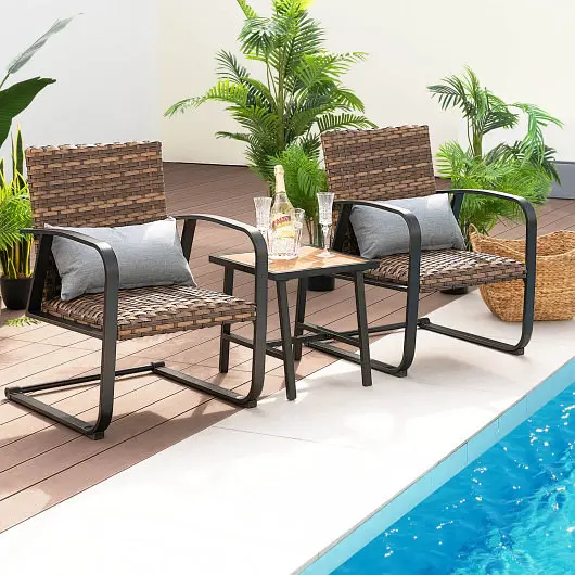 Costway 3 Quantity Patio Rattan Conversation Set Quick Dry Lumbar Pillows, NP10970