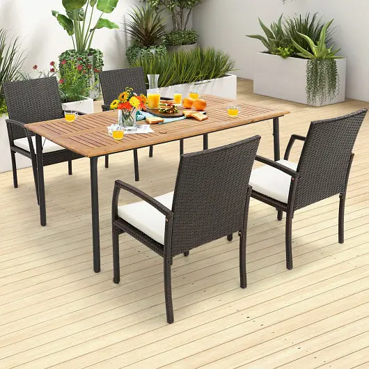 Costway 4 Quantity Patio Wicker Dining Armchair Set Soft Zippered Cushion, Set 4, HW70830-4