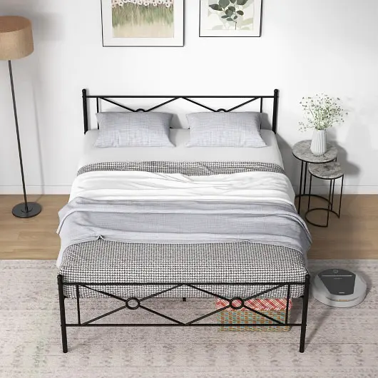Costway Quick Metal Platform Bed Frame Headboard and Footboard, Queen Size, HU10425DK-Q