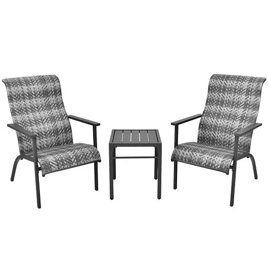 Costway Quick 3 Pieces Patio Rattan Bistro Set High Backrest and Armrest, Gray, NP10513GR