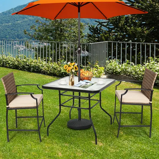 Costway Quick-Connect 32 Inch Patio Tempered Glass Steel Frame Square Table, HW65658