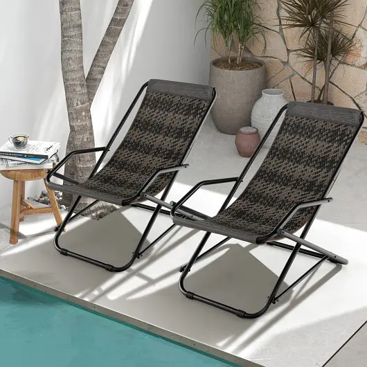 Costway Quick-Connect Outdoor Patio PE Wicker Rocking Chair Armrests and Metal Frame, Charcoal, NP11012GR