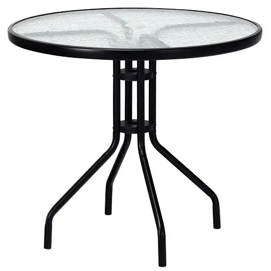 Costway Quick-Release 32 Inch Outdoor Patio Round Tempered Glass Top Table Umbrella Hole, OP70488