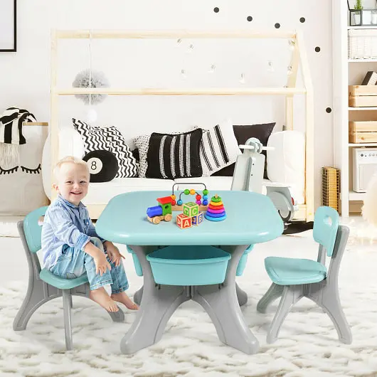Costway Rapid Children Kids Activity Table & Chair Set Play Furniture Storage, Blue, HW56085GN