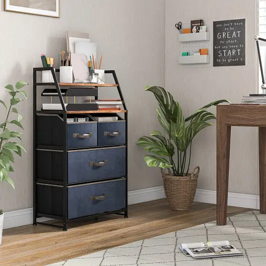Costway Ready-to-Use 4-Drawer Free Standing Storage Dresser 2 Open Shelves, Rustic Walnut, JZ10057CF