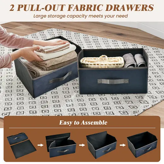 Costway Ready-to-Use 20 Inch Height Industrial Nightstand 2 Pull-out Fabric Drawers, Rustic Brown, HU10182CF