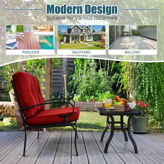 Costway Ready-to-Use 2 Pieces Patio Loveseat Bench Table Furniture Set Cushioned Chair, Red, NP10179RE