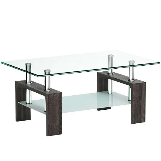 Costway Rectangular Tempered Glass Coffee Table Shelf, Onyx, HW67545BK