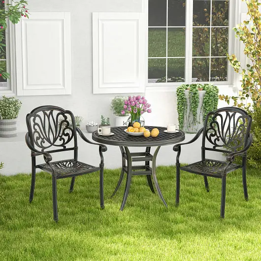 Costway Recyclable 2 Pieces Patio Cast Aluminum Alloy Dining Chairs Armrests, Bronze, NP11298CP-2
