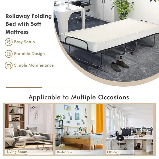 Costway Reelaway Folding Bed Memory Foam Mattress and Robust Metal Frame Made Italy, HW69254
