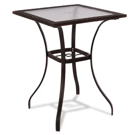 Costway Reflective 28.5 Inch Outdoor Patio Square Glass Top Table Rattan Edging, HW54000