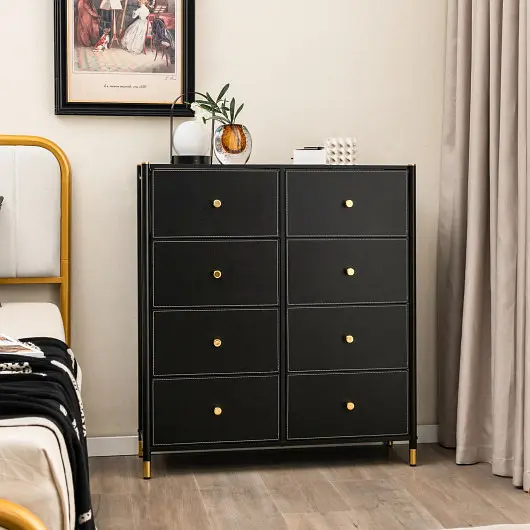 Costway Reflective Floor Dresser Storage Arranger 8 Drawers Fabric Bins and Metal Frame, JZ10221BK