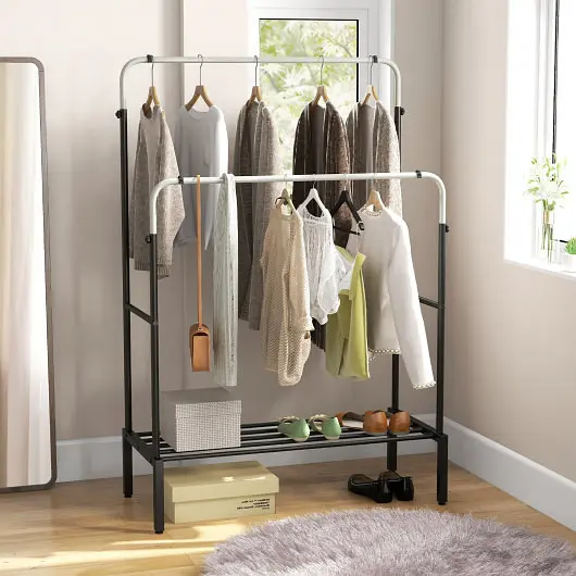 Costway Reinforced Double Rod Clothes Garment Rack Adjustable Heights, Silver, JZ10167SL