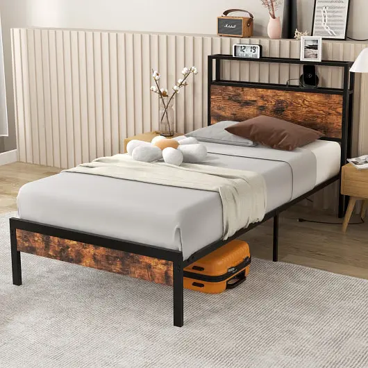 Costway Reliable Bed Frame Storage Headboard and Charging Station, Twin Size, HU10518US-T