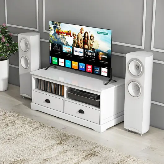 Costway Reliable Modern Coffee Table Drawers and Open Cubies, White, HV10353WH