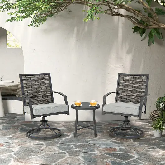 Costway Robust 3 Piece Patio Swivel Chair Set Soft Seat Cushions Backyard, NP11212