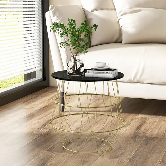 Costway Round Metal Frame End Table Removable Top, Golden, JV10743GD