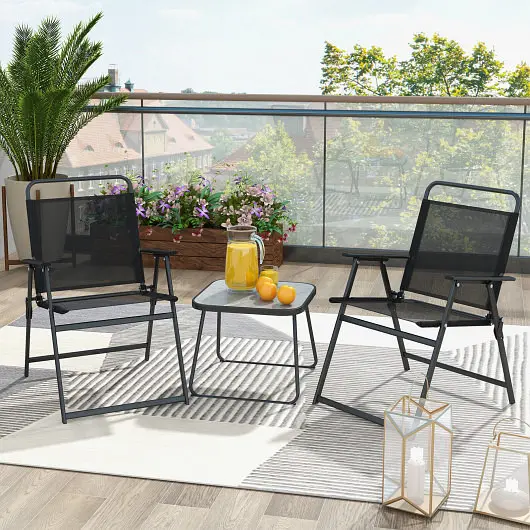 Costway Rugged 3 Pieces Patio Folding Conversation Chairs and Table, Black, NP11145DK