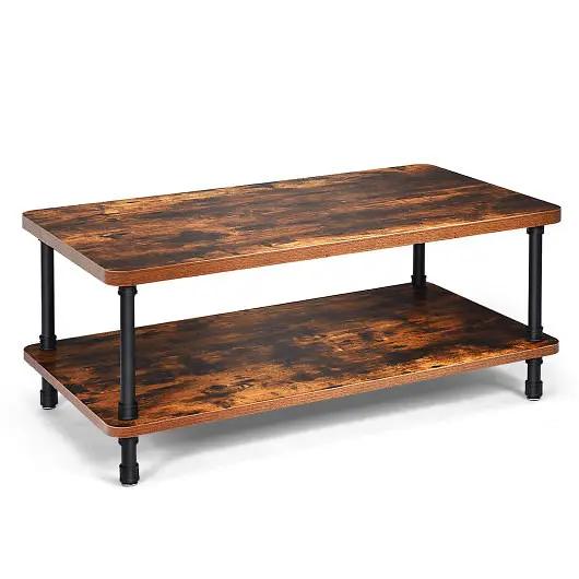 Costway Safe Industrial Vintage Coffee Table 2-Tier Storage Shelf, HW65713