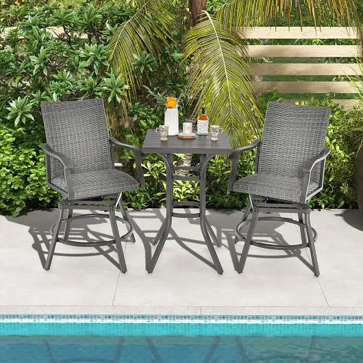Costway Safety 2 Individual Patio Swivel Bar Chair Set Quick Dry 4D Air Fiber Cushion, NP10971-12