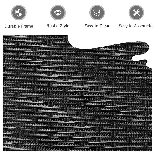 Costway Scratch-Resistant 3 Pieces Outdoor Patio Rattan Furniture Set, Jet Black, HW66532BK