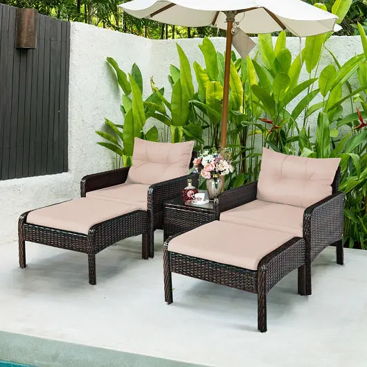 Costway Scratch-Resistant 5 Pieces Patio Rattan Wicker Sofa Furniture Set, HW66651BN+