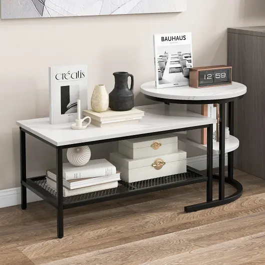 Costway Secure Set 2 Nesting Coffee Table Extra Storage Shelf Living Room, Matte Black, JV11232DK