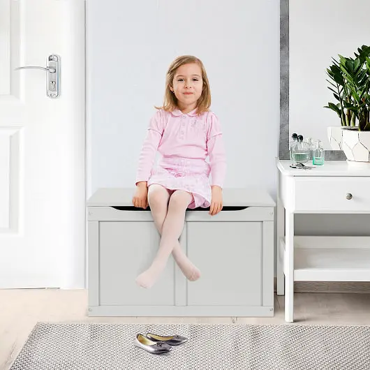 Costway Securety Hinge Wooden Chest Arranger Toy Storage Box, Gray, HW55248GR