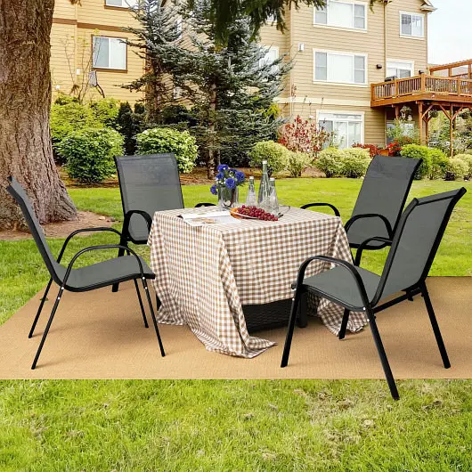 Costway Serrated 4 Pieces Stackable Patio Dining Chairs Set Armrest, Gunmetal, NP10473GR-4