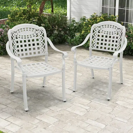 Costway Set 2 Cast Aluminum Patio Chairs Armrests, White, NP11299WH-2