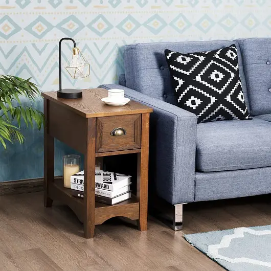 Costway Set 2 Contemporary Side End Table Drawer, Unfinished, HW61983YW-2