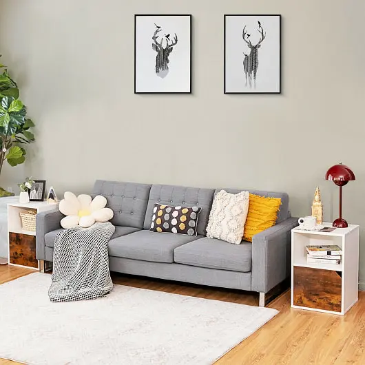 Costway Set 2 Nightstands Side End Table Living Room, White, HU10131WH-2