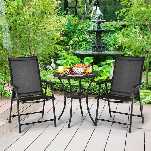Costway Set 2 Outdoor Patio Folding Chair Ergonomic Armrests, Onyx, OP3097BK-2