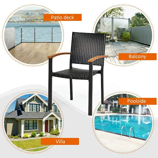 Costway Set 4 Outdoor Patio PE Rattan Dining Chairs Powder-coated High-Carbon Steel Frame, HW70812-4