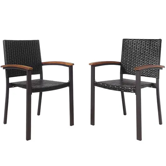 Costway Set 2 Outdoor Patio PE Rattan Dining Chairs, HW70812-2