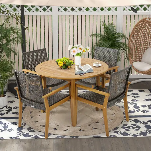 Costway Set 4 Outdoor Rattan Chair Robust Acacia Wood Frame, Set 4, HW71249-4