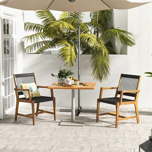 Costway Set 2 Patio Acacia Wood Dining Chairs Armrests Lawn Yard, HW70896