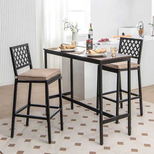 Costway Set 2 Patio Bar Chairs Detachable Cushion and Footrest-Argyle Pattern, JV10751DK-2