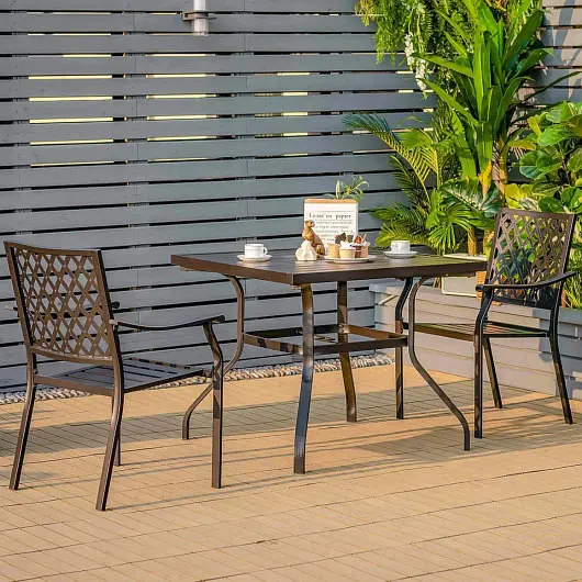 Costway Set 2 Patio Dining Chairs Curved Armrests and Reinforced Mild Steel Frame, NP10136-23