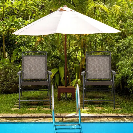 Costway Set 2 Patio Folding Chairs Sling Travel-friendly Dining Chair Set Armrest, OP70338-2