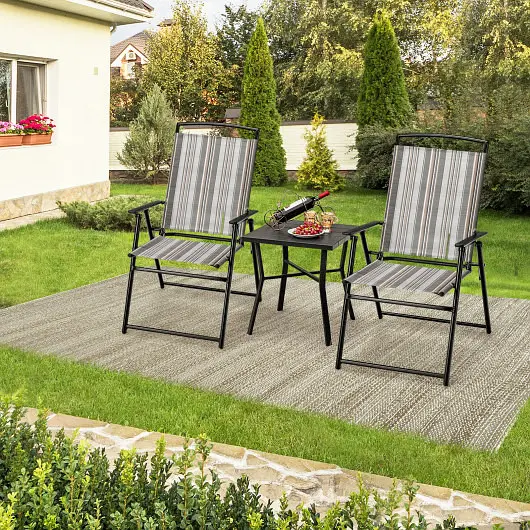 Costway Set 2 Patio Folding Sling Chairs Space, Saving Dining Chair, Graphite, NP11098GR-2
