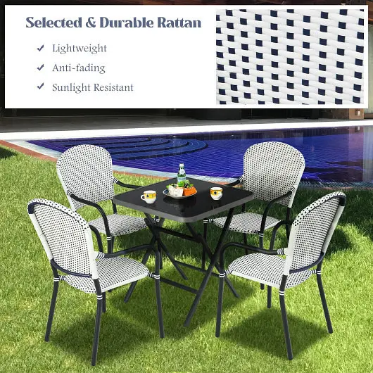 Costway Set 4 Patio Rattan Stackable Dining Chair Armrest Garden, Snow White, NP10073WL