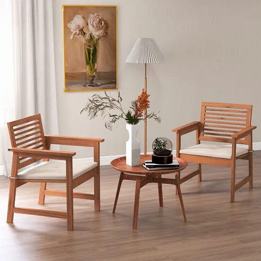 Costway Set 2 Patio Solid Wood Dining Chairs Cushions and Slatted Seat, JV11108