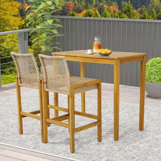 Costway Set 2 Rattan Patio Wood Barstools Dining Chairs Backrest, Set 2, HW71327-2