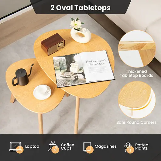 Costway Set 2 Triangle Modern Coffee Table Elastomer Wood Living Room, Raw, HV10336NA
