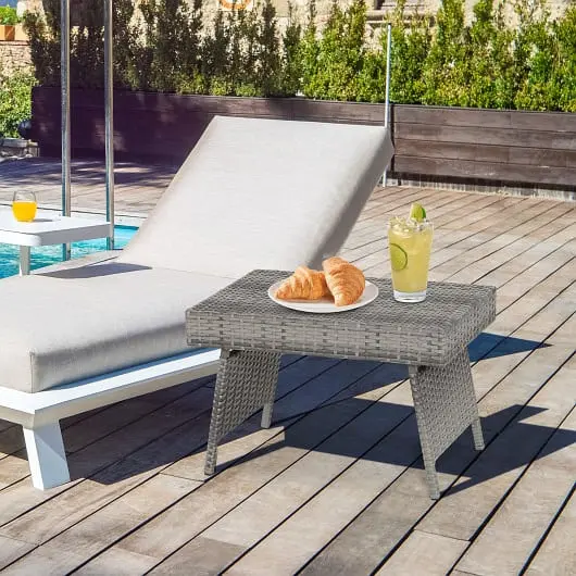 Costway Shielded Folding PE Rattan Side Coffee Table Patio Garden Furniture, Gray, HW63889GR